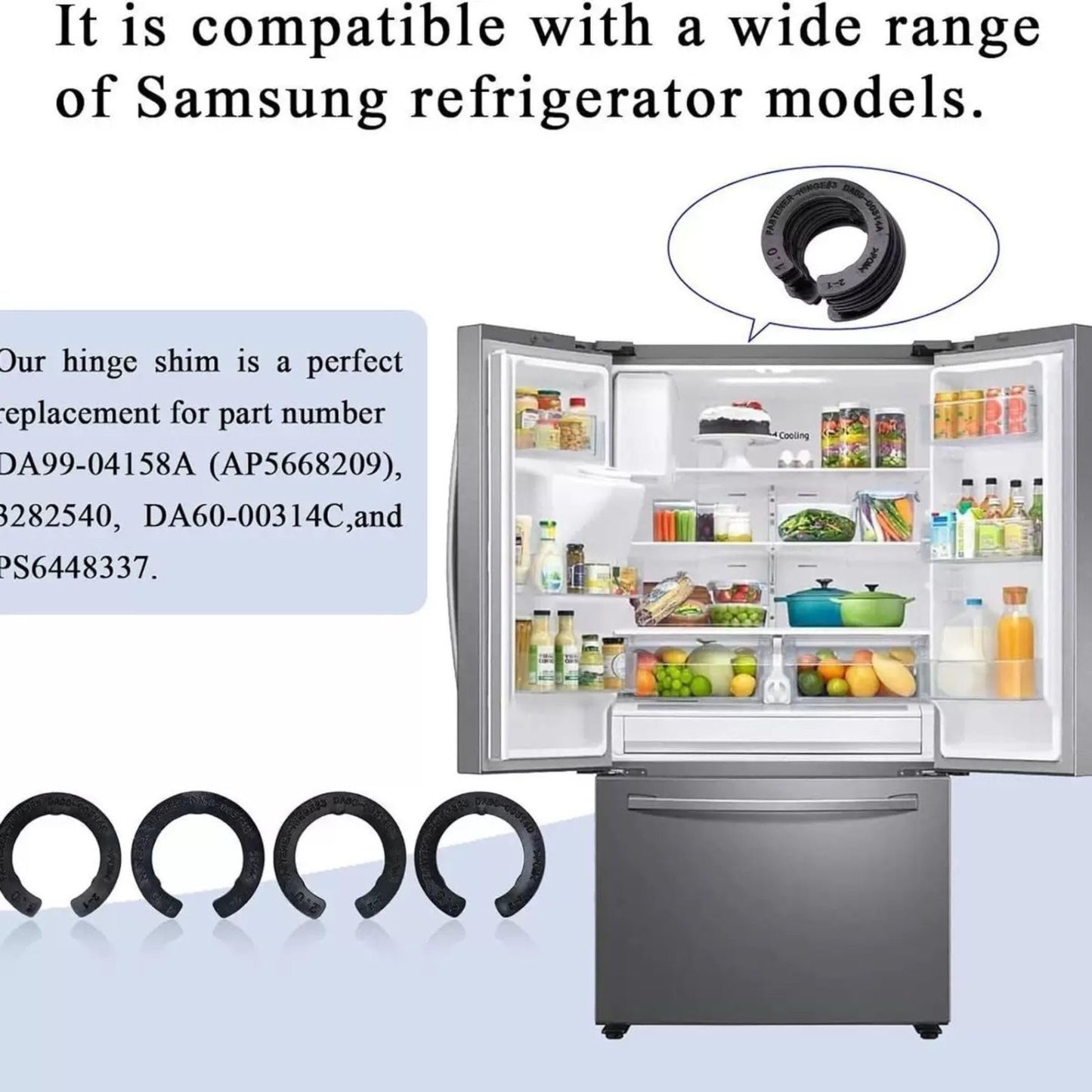 MOTOFITOOL 12 Pcs Upgraded DA99-04158A Hinge Shim Refrigerator Door Height Adjustment Kits, Replacement Parts Compatible with Samsung 3282540, DA60-00314C, PS6448337 AP5668209, 4 Different Thickness