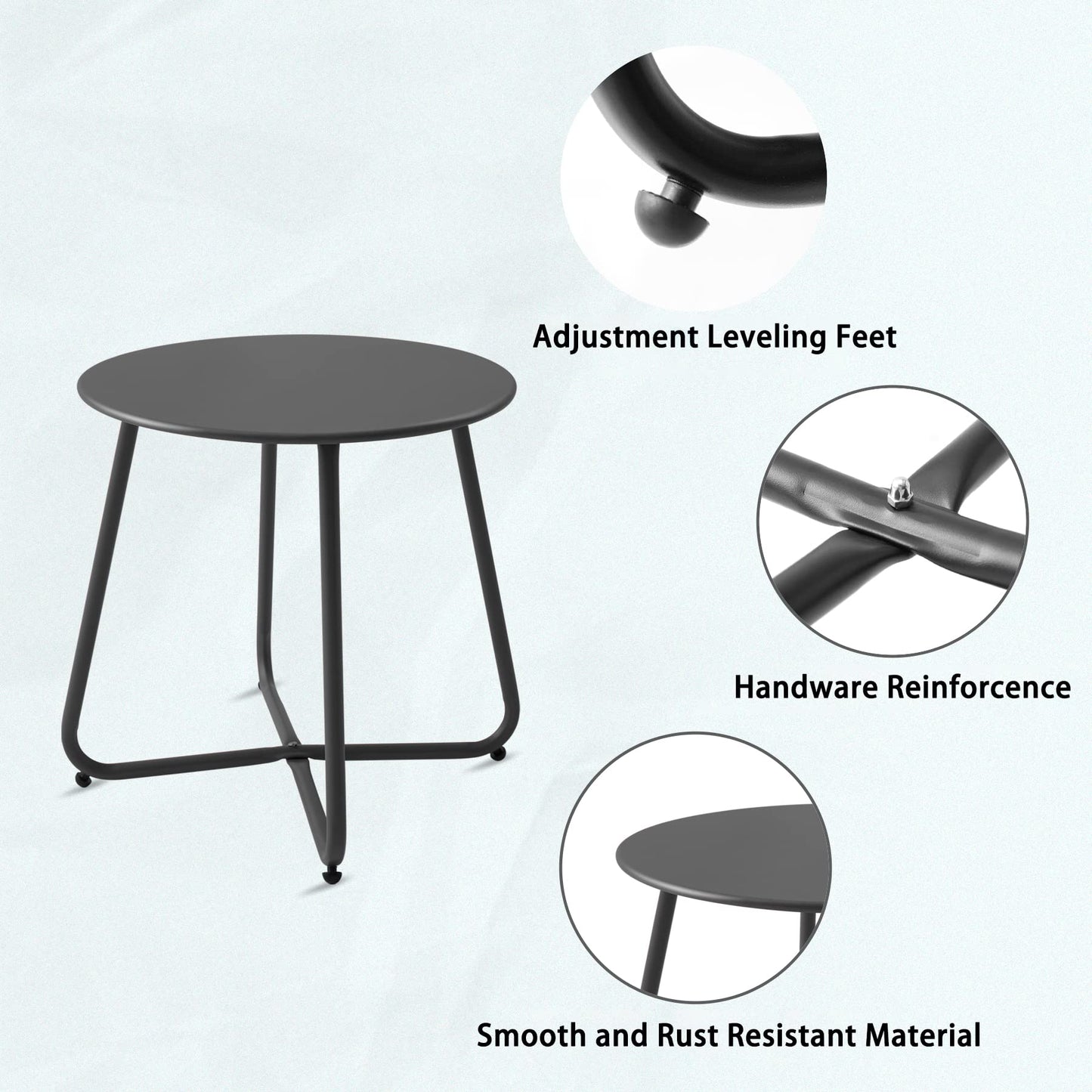 Meluvici Patio Small Side Table Waterproof Round Metal Steel Weather Resistant Portable Outdoor and Indoor End Table for Garden Balcony Yard, Black