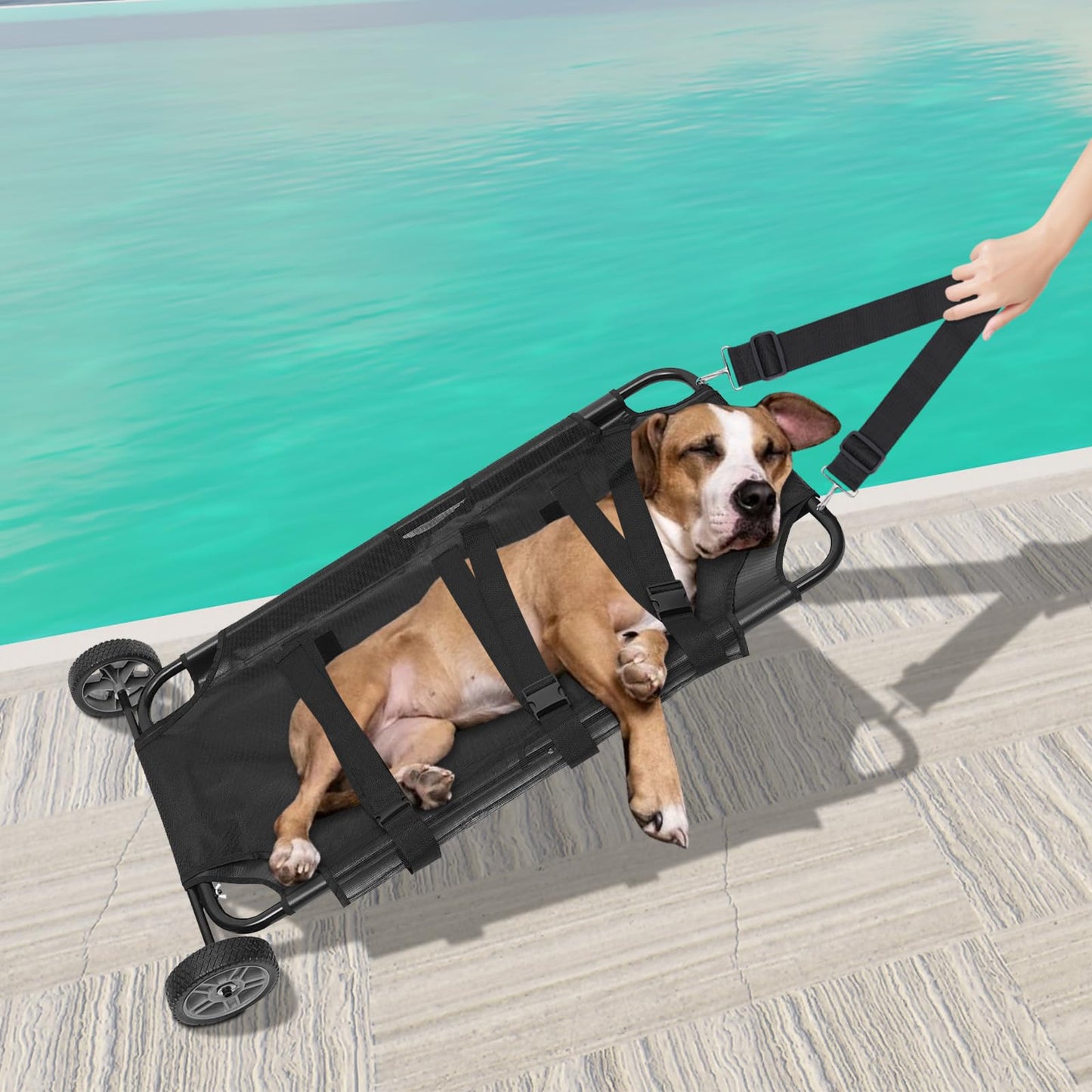 WDZCZDoo Black Animal Stretcher Pet Trolley, 45x27 Inch, Max 220lbs Capacity, Ideal for Large Dog Breeds, Veterinary Transport, Pet Emergency Care