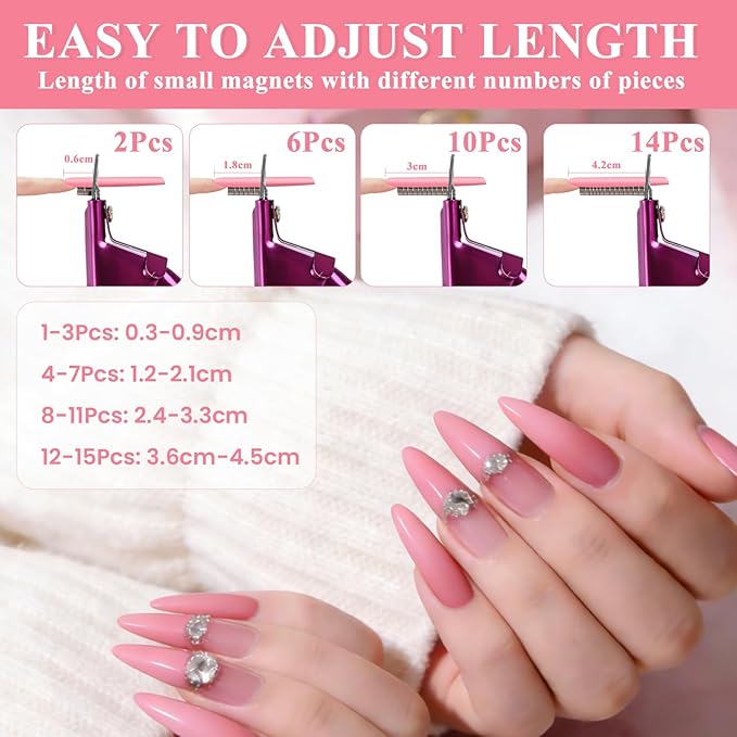 False Nail Clippers with Magnets Stainless Steel Nail Cutter for Acrylic Nail Nail Clippers with 15Pcs Small Magnets for Home Salon Nail Art (Pink)