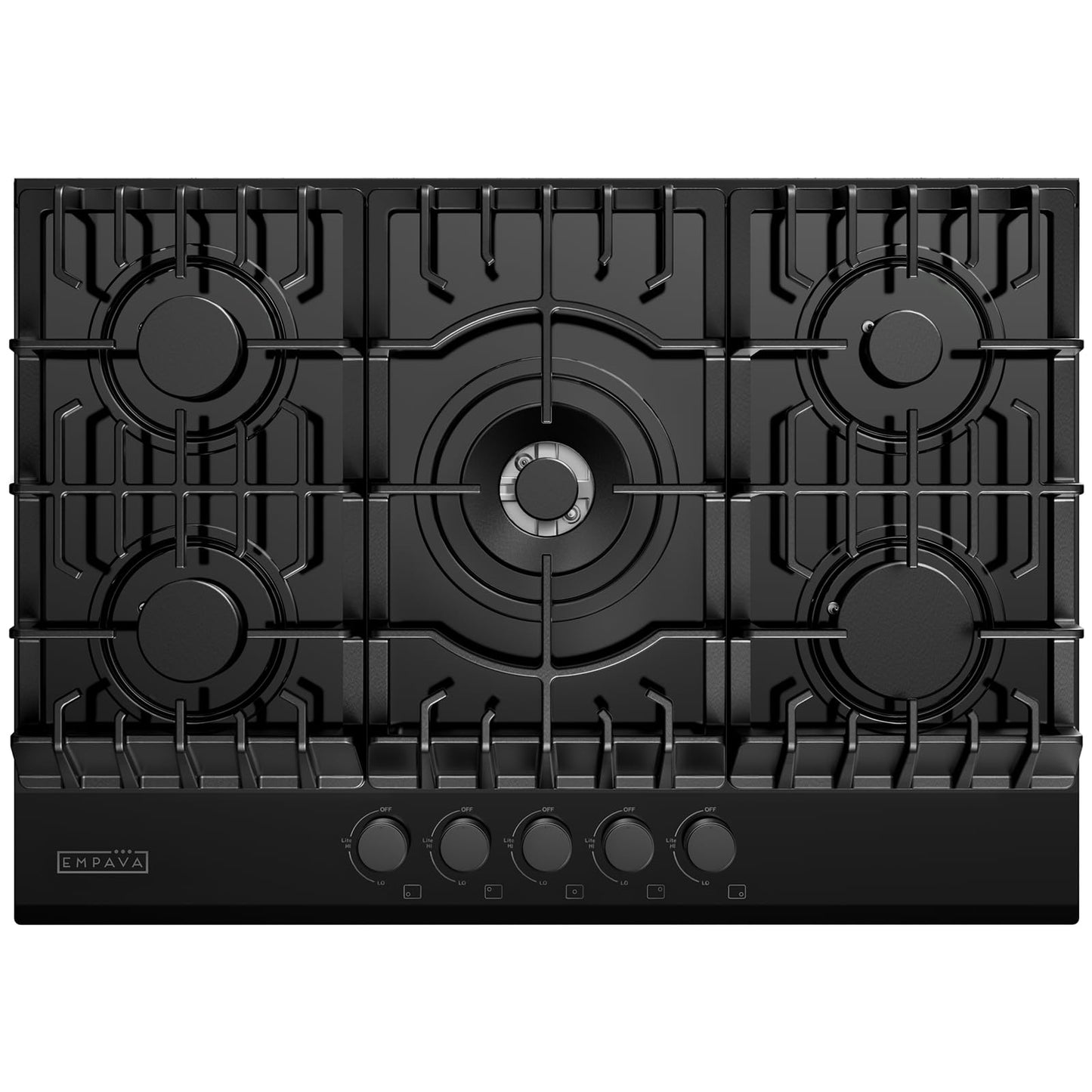 Empava 30 Inch Gas Stove Cooktop 5 Italy Sabaf Sealed Burners NG/LPG Convertible in Black Tempered Glass