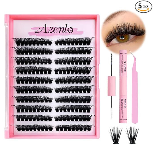 Azenlo Natural Lash Clusters Kit Wispy Eyelash Clusters 120 pcs Cluster Eyelash Extensions C Curl Individual Lashes 10-16 mm Mix Length Natural Look (Left&Right 80D KIT 120Pcs)
