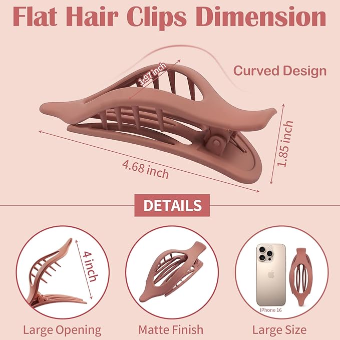9 Pack Flat Hair Clips for Women, Matte Claw Clips for Thick & Thin Hair (Pink)