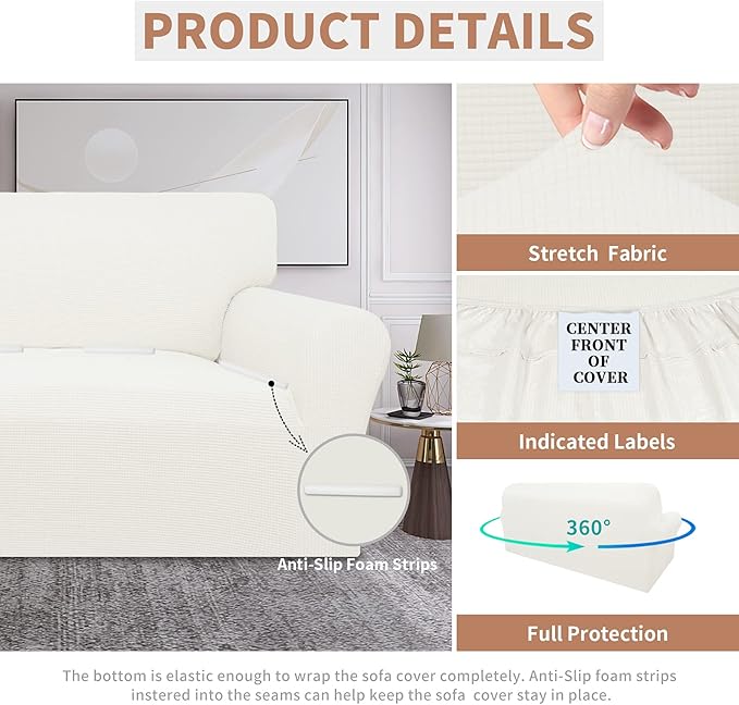 Easy-Going 100% Waterproof Couch Cover, Dual Waterproof Sofa Cover, Stretch Jacquard Sofa Slipcover, Leakproof Furniture Protector for Kids, Pets, Dog and Cat (Oversized Sofa, Cream)