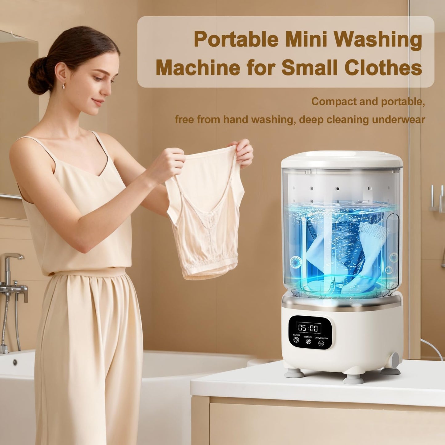 Underwear Washing Machine,Portable Washer & Spin Dryer Combo,Mini Washing Rechargeable Cordless Washing Deep Cleans Small Clothes Small Clothes for Apartment, Dorm, Travel & Hotel Use (2 L capacity)