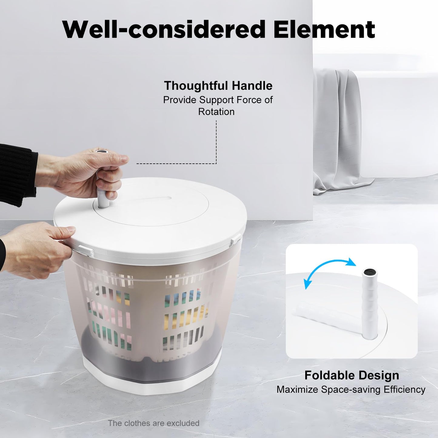 Hand Crank Washing Machine, 2 in 1 Non-Electric Washer Manual Traveling Outdoor Washing Machine Grey Mini Compact Washer Spin Dryer for RV Travel