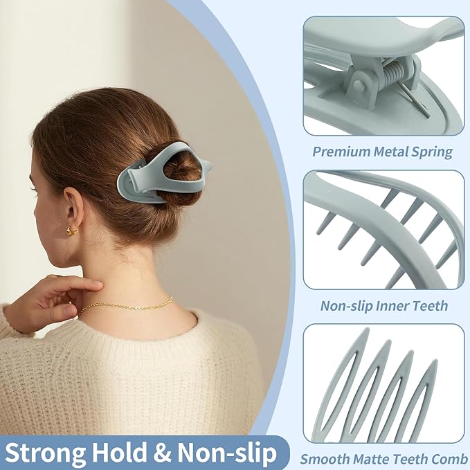 9 Pack Flat Hair Clips for Women, Matte Claw Clips for Thick & Thin Hair (Blue)
