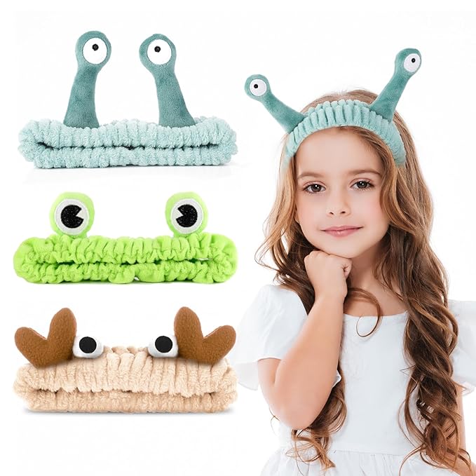 3 Pack Spa Headband Face Wash Hairband Facial Makeup Head Wraps Cartoon Elastic Head Band Cute Frog Snail Crab Shower Headband Creative Hair Accessories for Beauty Skincare Sports