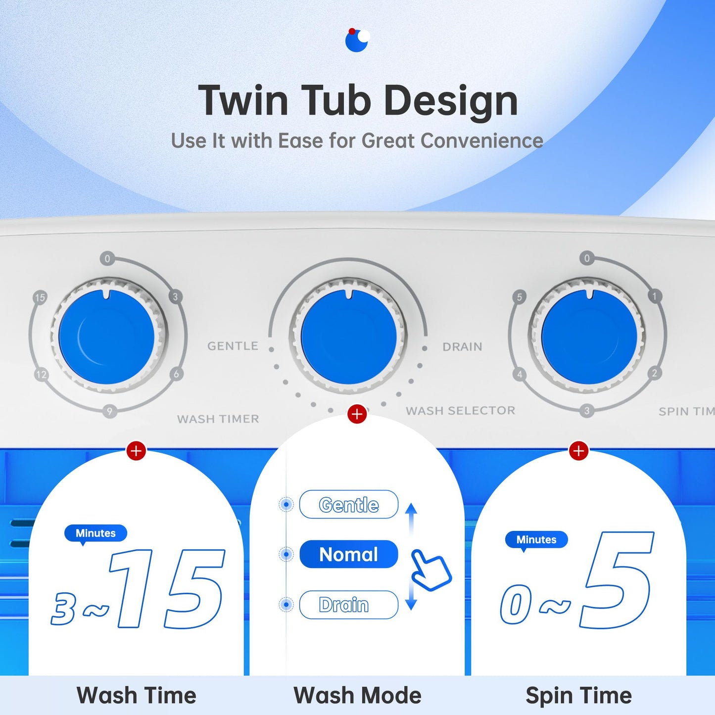 Superday Portable Washing Machine with Longer Hose, 16 Lbs Compact Mini Washer and Dryer Combo,Twin Tub Washing Machine Laundry Compact Washer spinner Combo for Apartments RVs and Dorms(Blue)