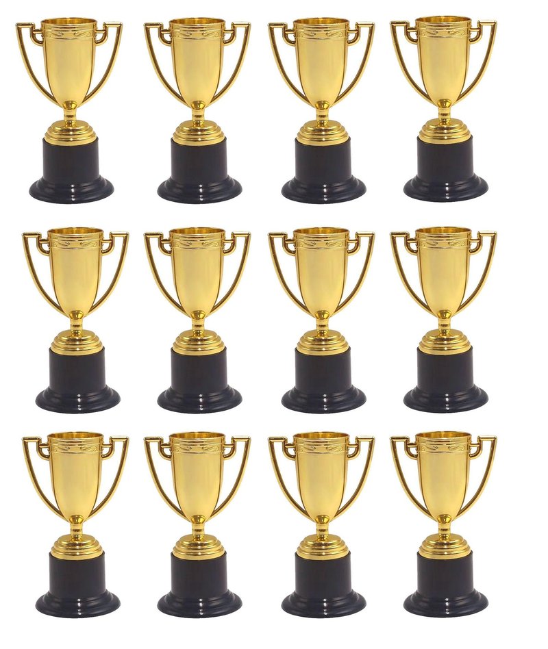 YYaaloa 12 Pack Mini Trophies Plastic Gold Award Trophy Cups 4 Inch for Awards for Party Favors, Props, Rewards, Winning Prizes Props,Sports Tournaments,Competitions (12 Pack)