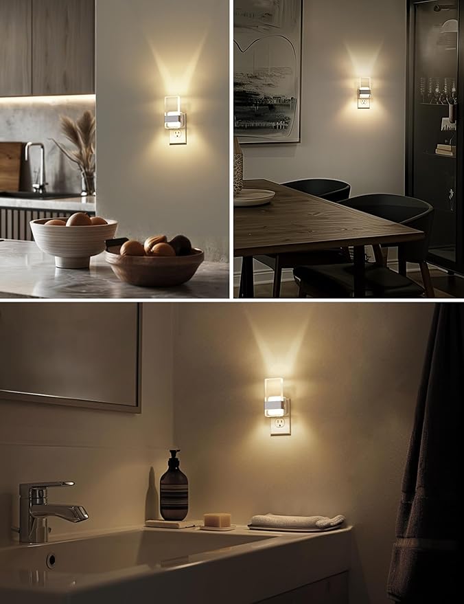 L LOHAS LED Night Light, Night Lights Plug Into Wall, Dusk-to-Dawn Sensor Decorative Night Light, 0-100LM Dimmable Nightlight, LED Acrylic Nightlights for Bathroom, Hallway, Adults, 1 Pack