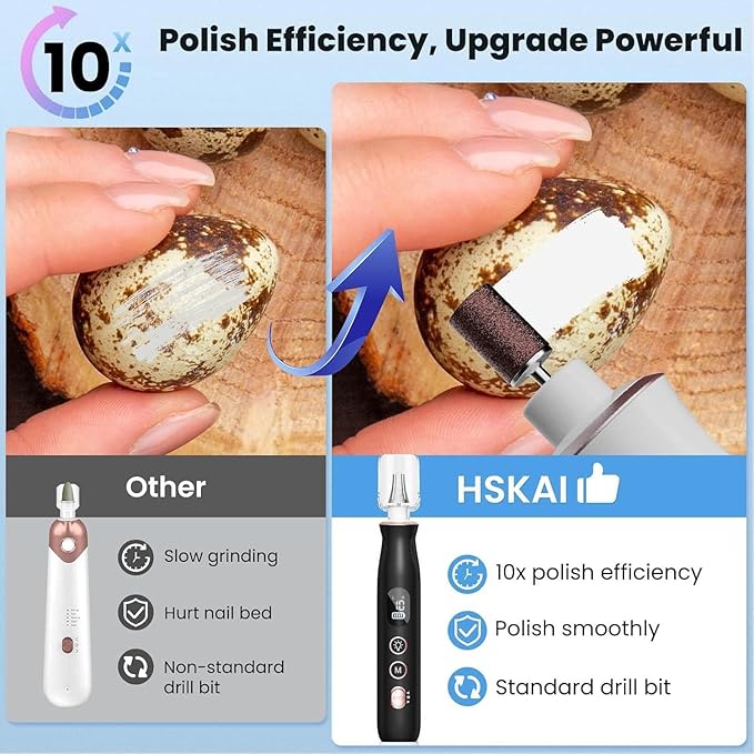 Electric Nail File Drill, Nail Drill with LCD & Lamp, Long-Lasting Thick Toenail Grind, Rechargeable & Cordless Toe Nail Filer Tools for Manicure and Pedicure, Gifts for Women and Men