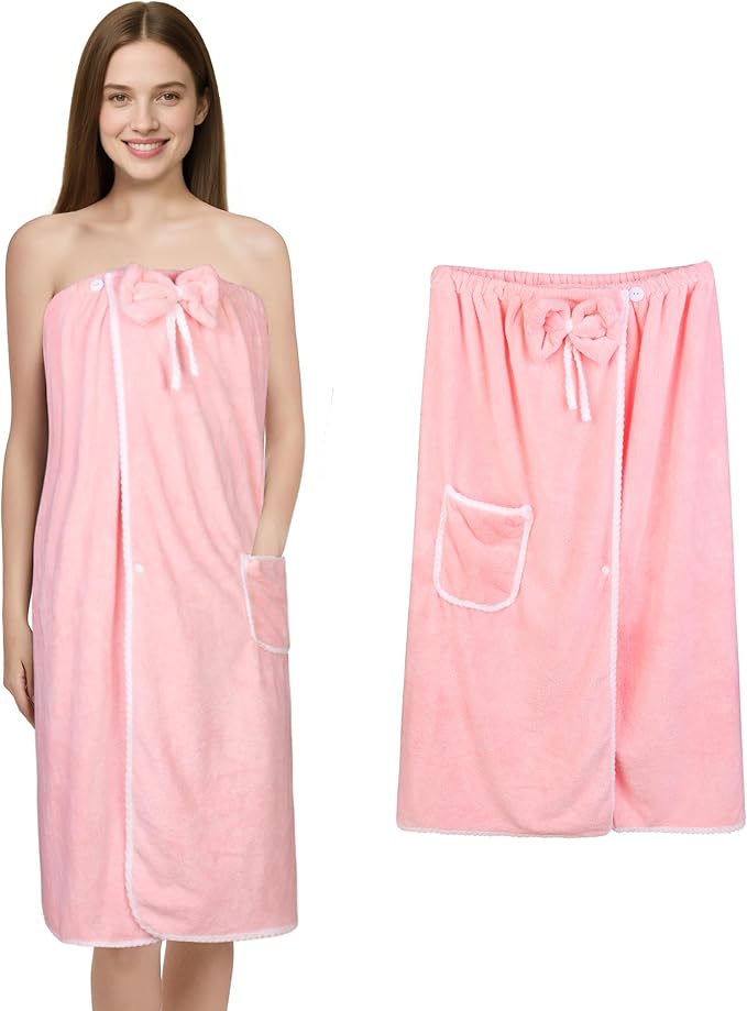 Towel Wrap Women Shower Robe Adjustable Closure Bathrobe with Hair Drying Towel & Spa Wraps
