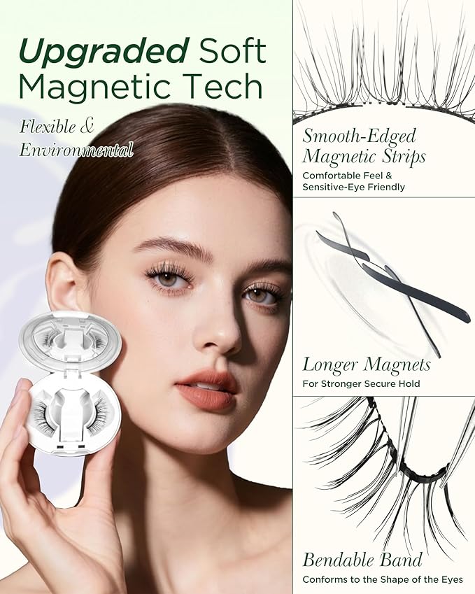 BEYELIAN Magnetic Eyelashes with Applicator, Upgrade Soft Magnetic Lashes Portable Magnetic Eyelashes Natural Look, Reusable, No Glue Needed Fales Eyelashes AJH068 (All-In-One & Comfortable)