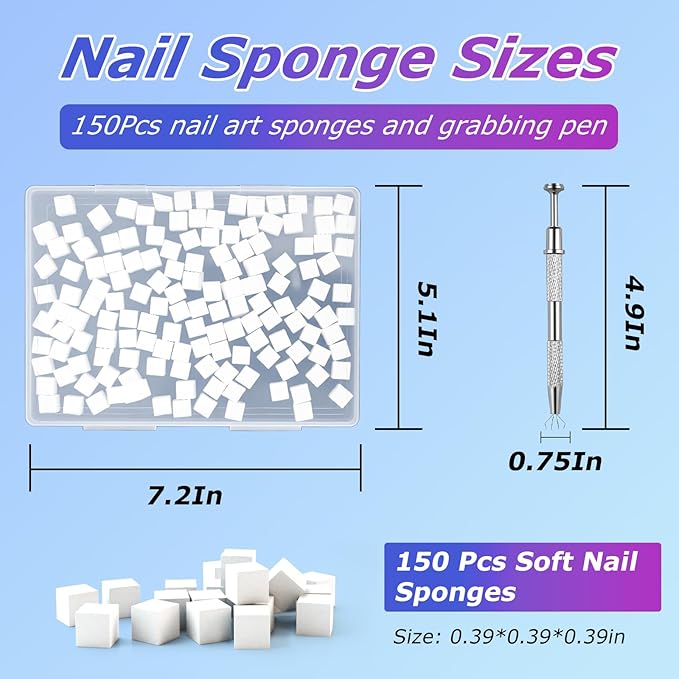 Soft Nail Sponges（150PCS）, Reusable Nail sponges,Nail DIY sponges, Nail Art sponges, 1PCS Grabbing Pen and Nail Brush Professional Accessories Manicure Salon Supplies