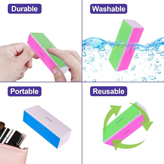 4 Way Nail Buffer Block (2 Pcs), Nail Shine Buffers Blocks Files for Natural and Acrylic Nails Smoother Buffing Block Polisher Fingernail File Buffer 120/240/600/3000 Grit for Buffing Shinning