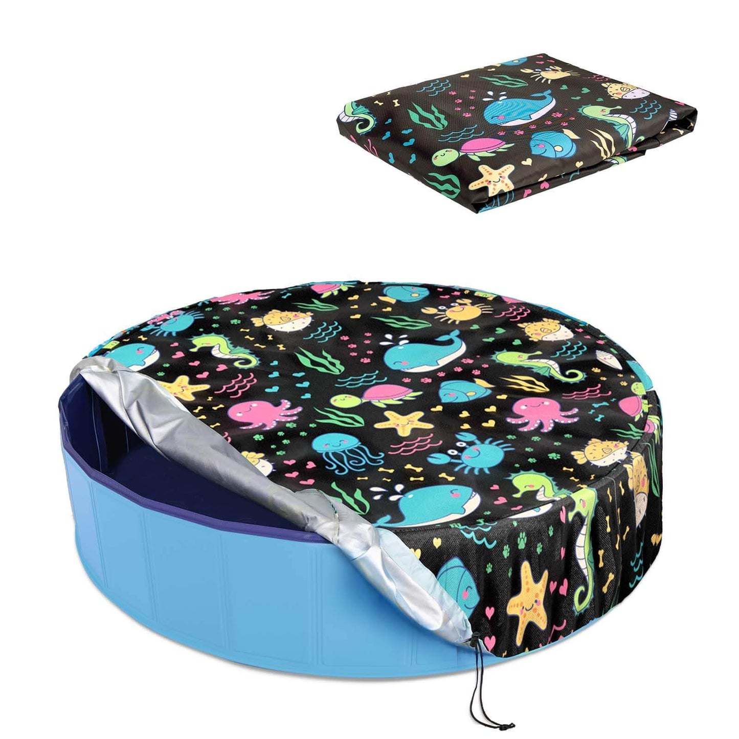Ladadee Foldable Round Dog Swimming Pool Cover, for 32 "/63“/48” Collapsible Outdoor Tub, PVC Coating Waterproof and UV Protection, Leakproof Washable Kiddie Pet Small Paddling Bath Accessories