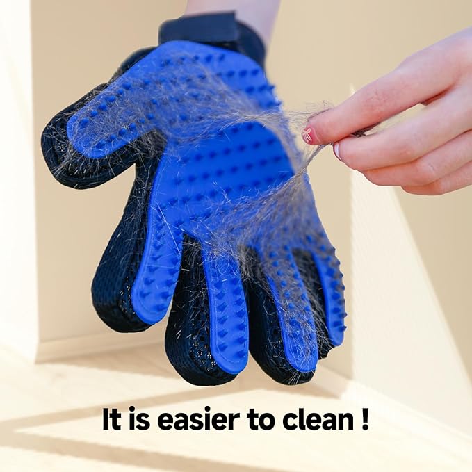 Pet Hair Removal Glove for Dogs & Cats, 2-in-1 Deshedding Brush & Massage Mitt - Grooming Gloves for Shedding Control, Bathing and Washing, Safe for Short/Long Hair Pets 2-Pack (Blue)