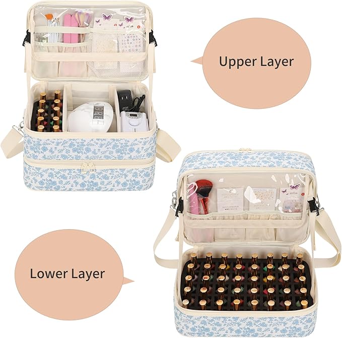 Ethereal Nail Polish Organizer Bag, Holds 50+ Bottles(15ml/0.5 fl.oz) UV Nail Lamp, Gel Polish Travel Storage Bag for Nail Kit, Gift for Manicurist, Girls