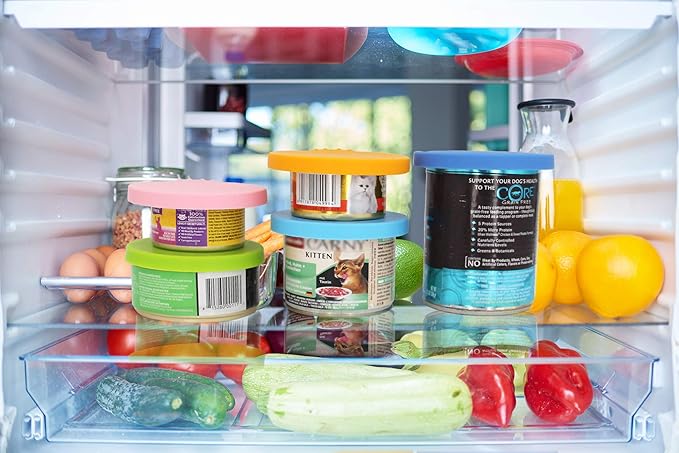 Comtim Silicone Can Lids Covers for Dog and Cat Food, Universal Size Fits All Standard Cans (3 Pack & Spoon, Multi-colored)