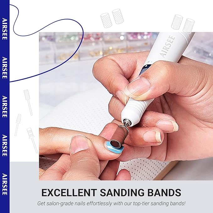 AIRSEE Sanding Bands for Electric Nail Drill 100 Piece Set 120 Grit Coarse Acrylic File Attachments Professional Sander 1 Mandrel Bit Beauty Salon Accessories Manicure and Pedicure Finger Callus Brown