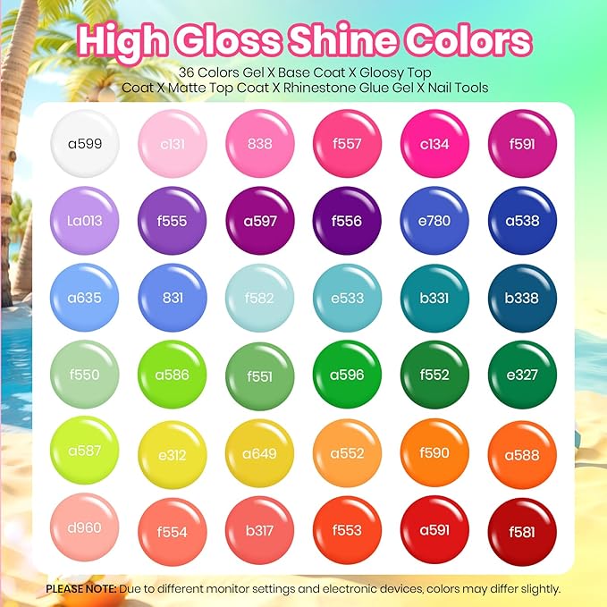beetles Spring Gel Polish Set - 36 Colors Pastel Neon Gel Nail Polish Pink Red Green Blue Yellow Nail Polish with 4Pcs Base Top Coat Soak off Colorful Collection UV