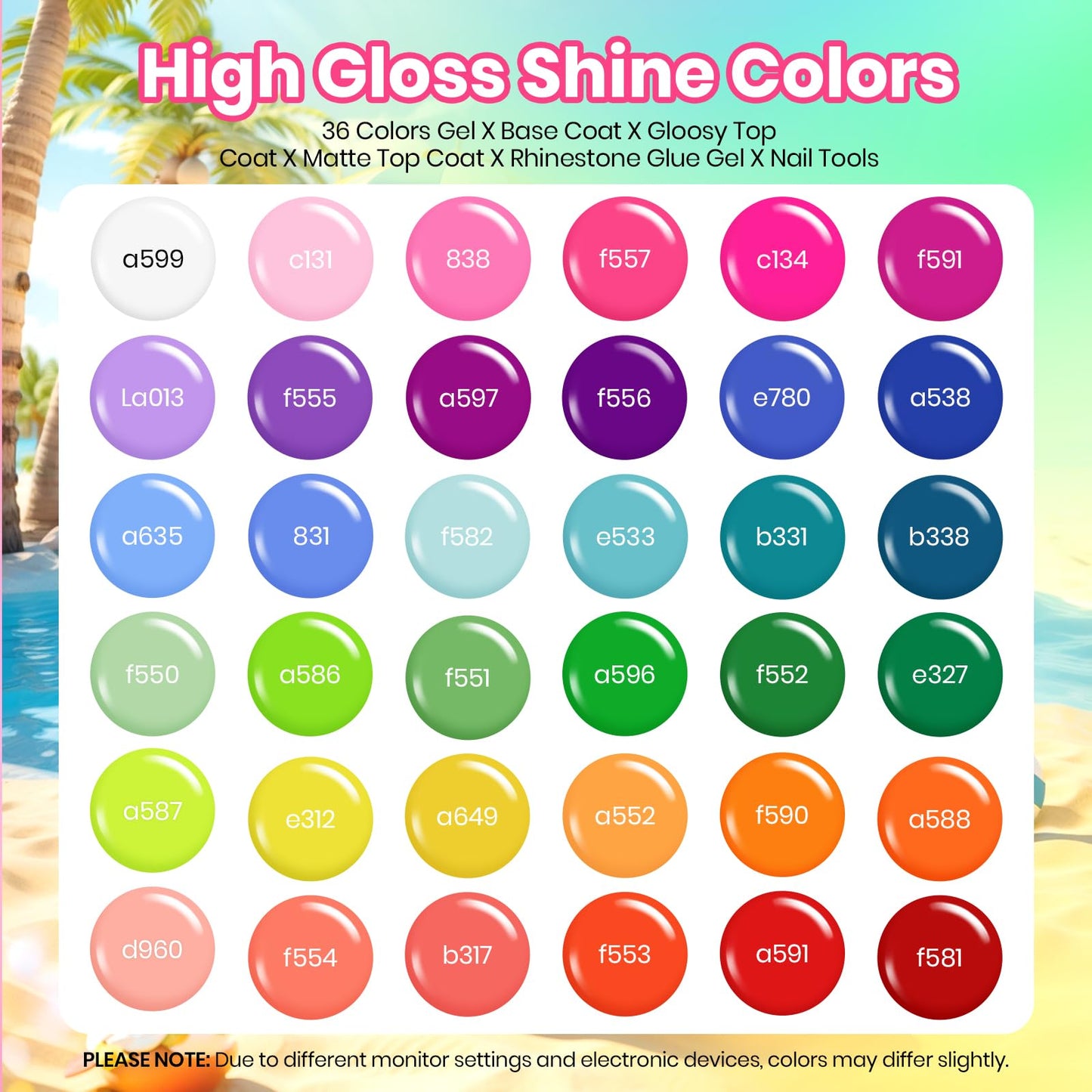 beetles Summer Gel Polish Set - 36 Colors Pastel Neon Gel Nail Polish Pink Red Green Blue Yellow Nail Polish with 4Pcs Base Top Coat Soak off Colorful Collection UV