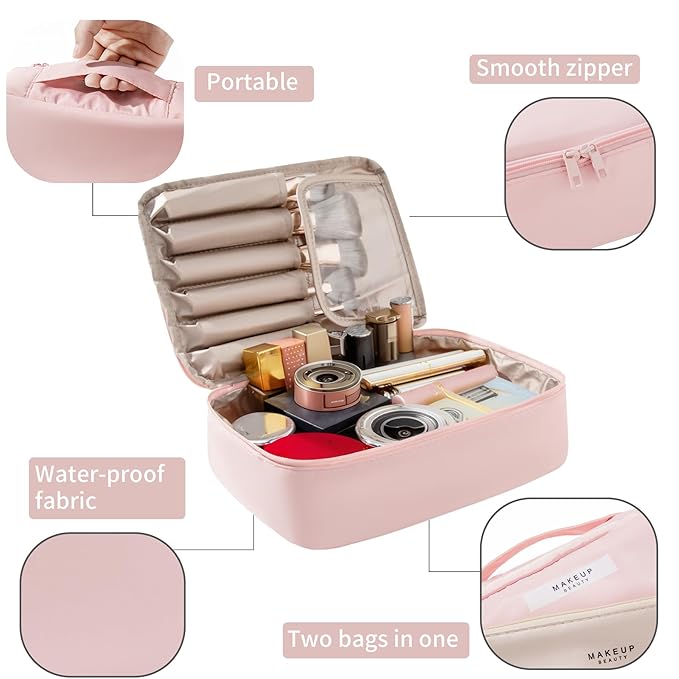 Travel Makeup Bag Cosmetic Bag Makeup Bag Toiletry bag for women and men (Pink-3pcs)