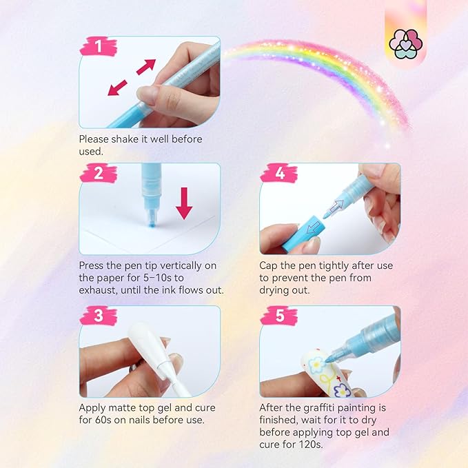 Saviland 12 Colors Nail Art Pens Set - 3D Nail Polish Pens Acrylic Paint Pens Nail Markers for Nail Art Drawing Painting Nail Point Dotting Liner Pen Manicure Tools Nail Design Kit Home Nail Salon DIY