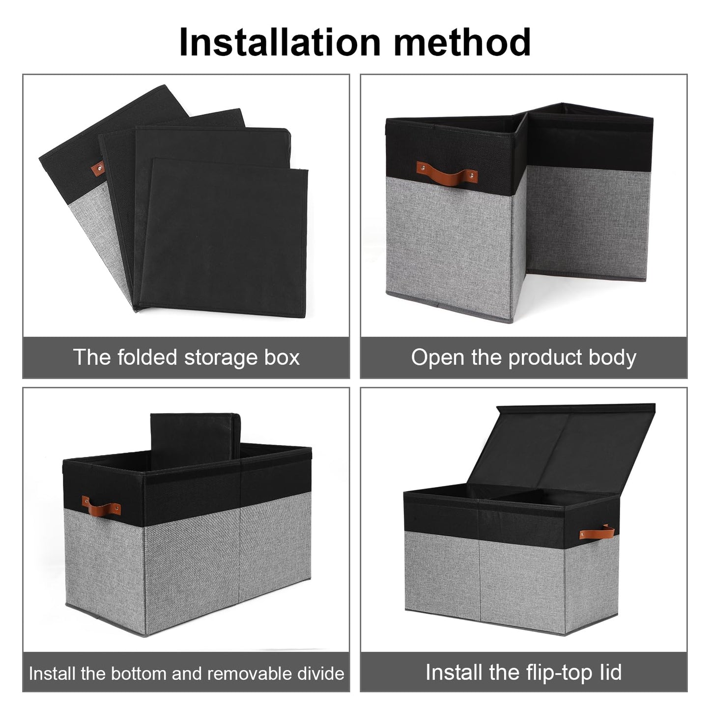 Gowee Large Toy Storage Box with Lid, Sturdy Toys Storage Chest Bin Organizer Basket with Dividers for Kids, Boys, Girls, Nursery, Closet, Bedroom, Playroom 25"x13" x16" (Black and Grey)