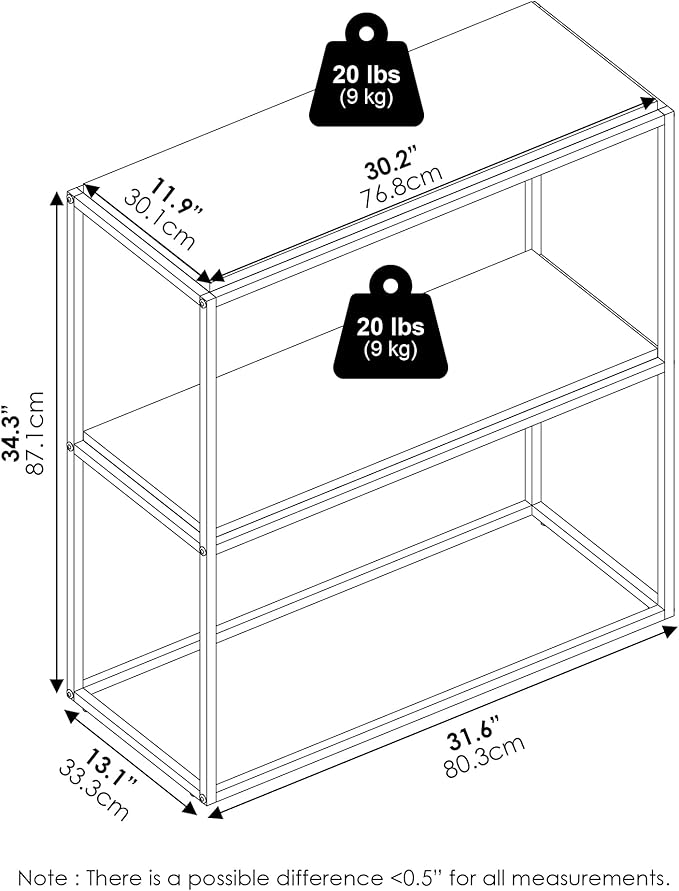 Furinno Moretti Modern Storage Shelves, 2-Tier Wide Stackable Book Shelf, Open Shelves, for Organization and Storage, Living Room, Garage, Home Office, Solid White