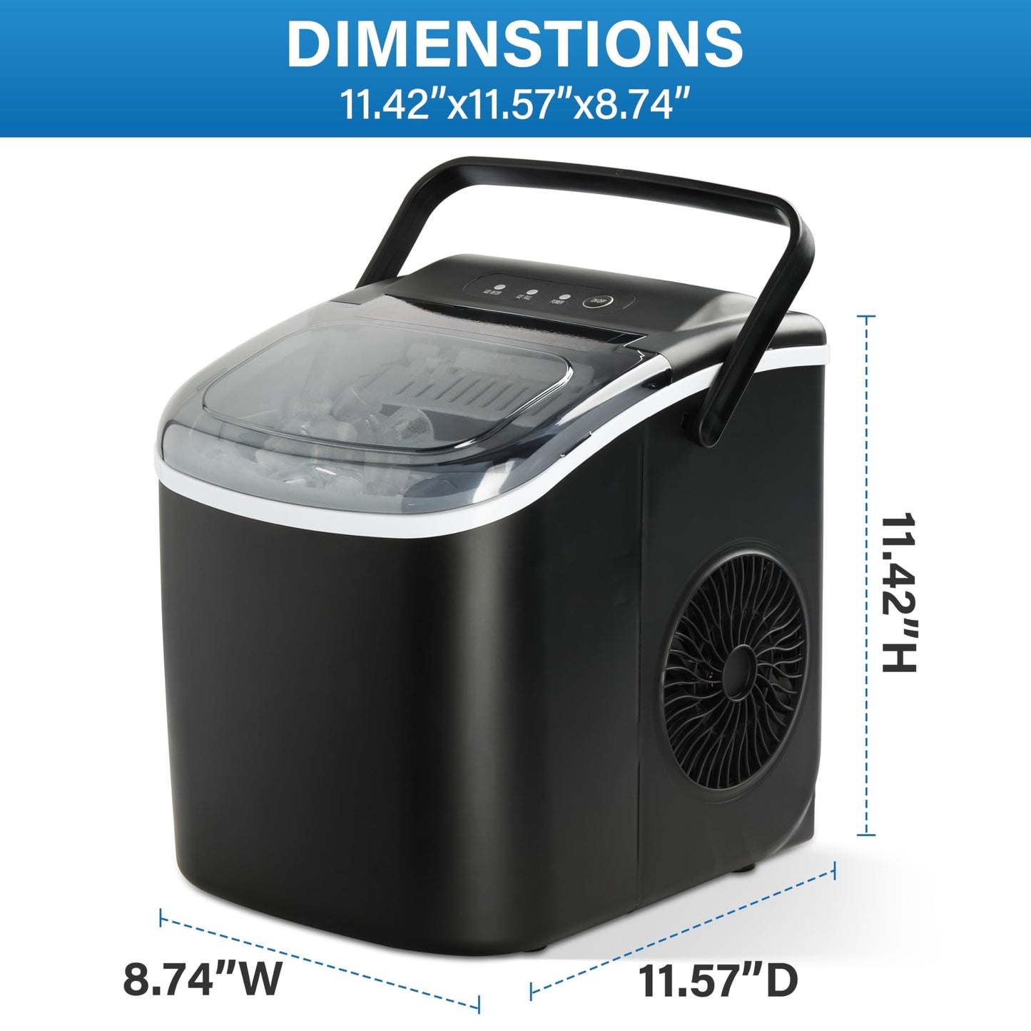 HealSmart Countertop Ice Maker, 9 Ice Cubes Ready in 6 Minutes, 26lbs/24Hrs, 2 Sizes Bullet Ice, Self-Cleaning with Scoop, Basket & Handle, for Kitchen, Office, Black