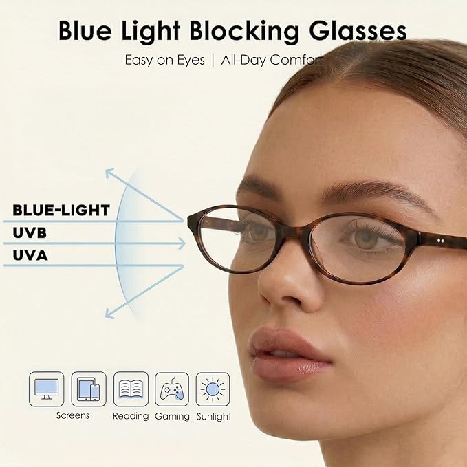 mosanana Blue Light Blocking Oval Glasses for Women Trendy Retro MO25101