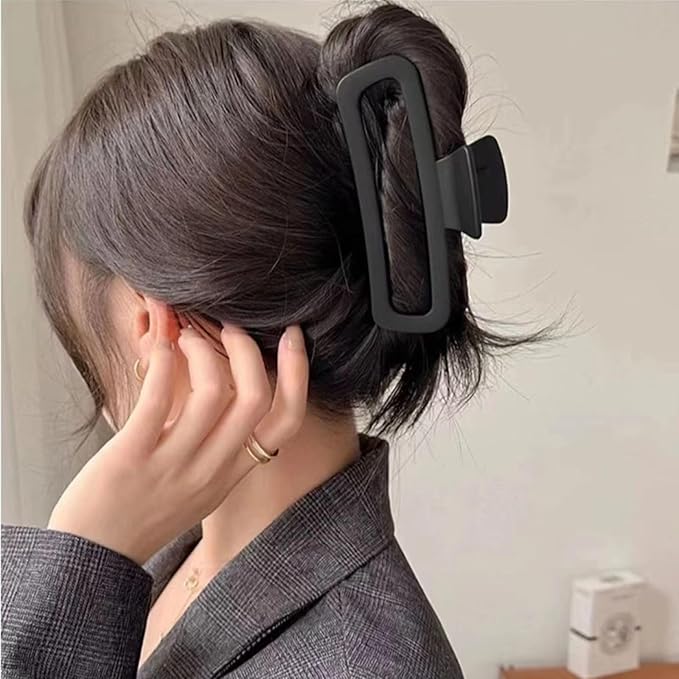 Hair Claw Clips 5 Inch Unbreakable Black XL Large Square Rectangle Clip Clamp for Thick Curly Long Hair Women - 2 Pack