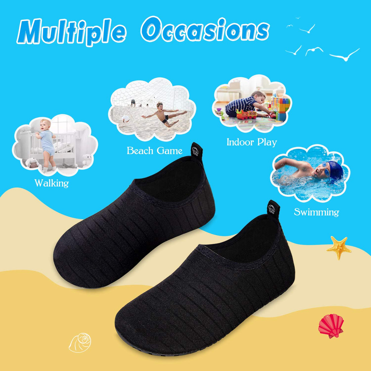 WateLves Kids Water Shoes Toddler Girls Boys Barefoot Non-Slip Quick Dry Aqua Socks for Beach Swim Walking (Striped Black, 34/35)