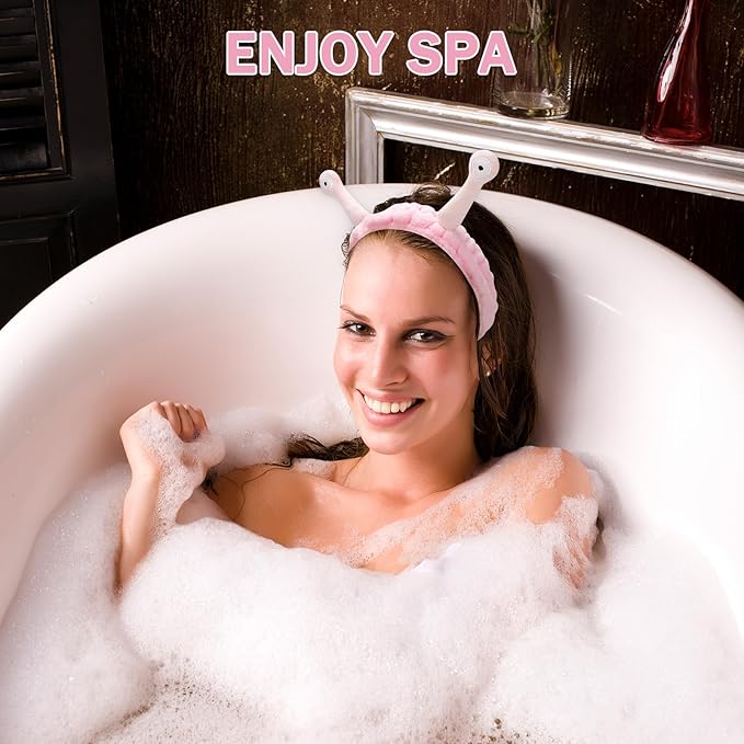 Jowmoy Cute Pink Snail Headband Frog Eye Elastic to Wash Face for Women Makeup Shower Spa.