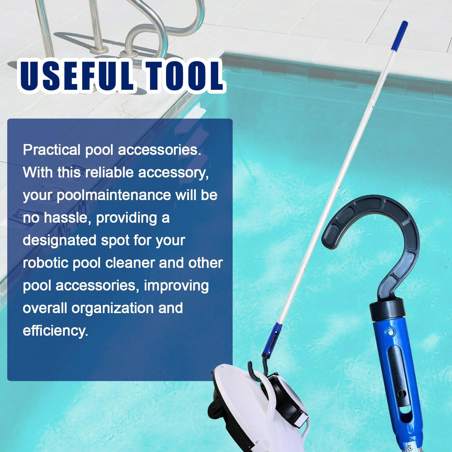 Hook for Robotic Pool Cleaner with Adjustable Aluminum Pool Pole, Accessories Hooks with 5.2 Feet Pole for All Pool Vacuum Robot Including Cordless,2PCS Hooks and 1 Pool Pole