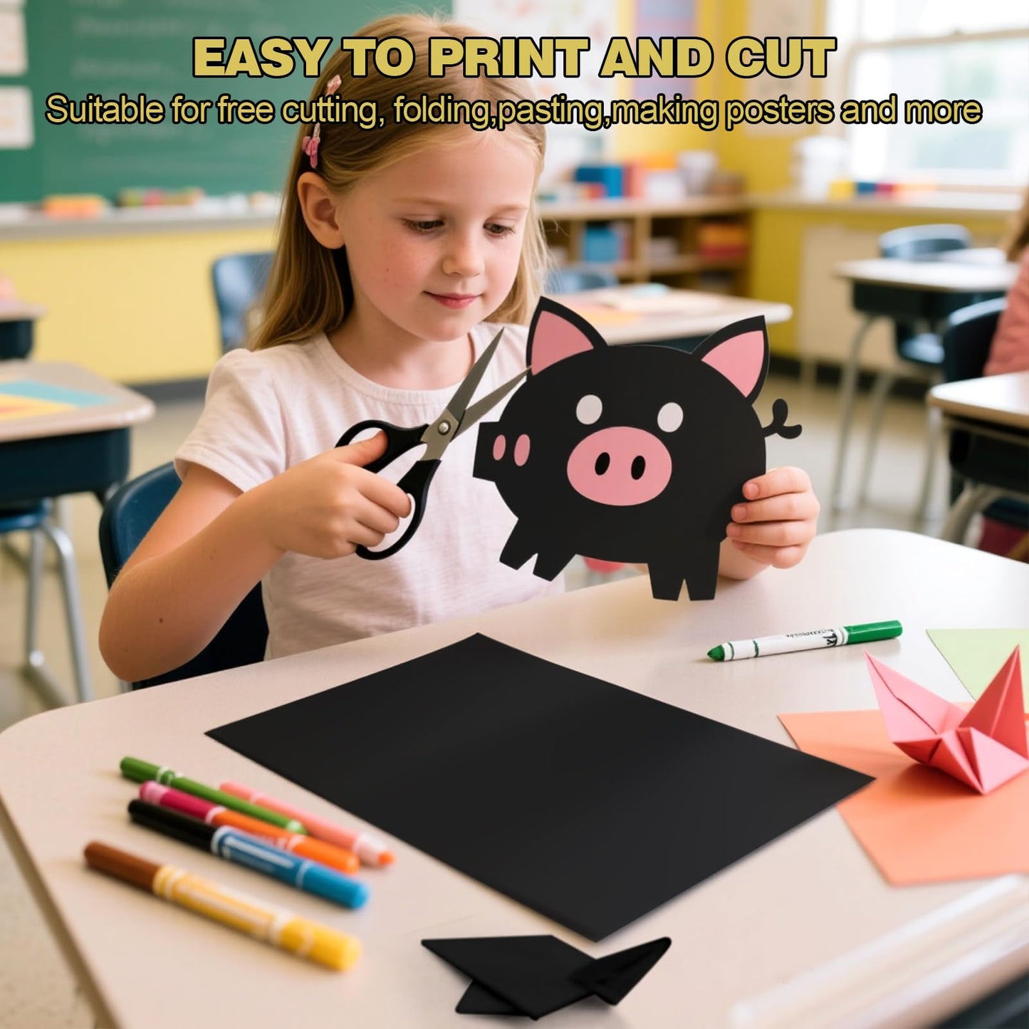 TUXIYA 300 Sheets Black Cardstock Paper,8.5 x 11 Inch Cardstock Paper,180 GSM/65LB Card Stock Printer Paper for Art,Invitations,DIY Cards,Watercolor & Craft Projects