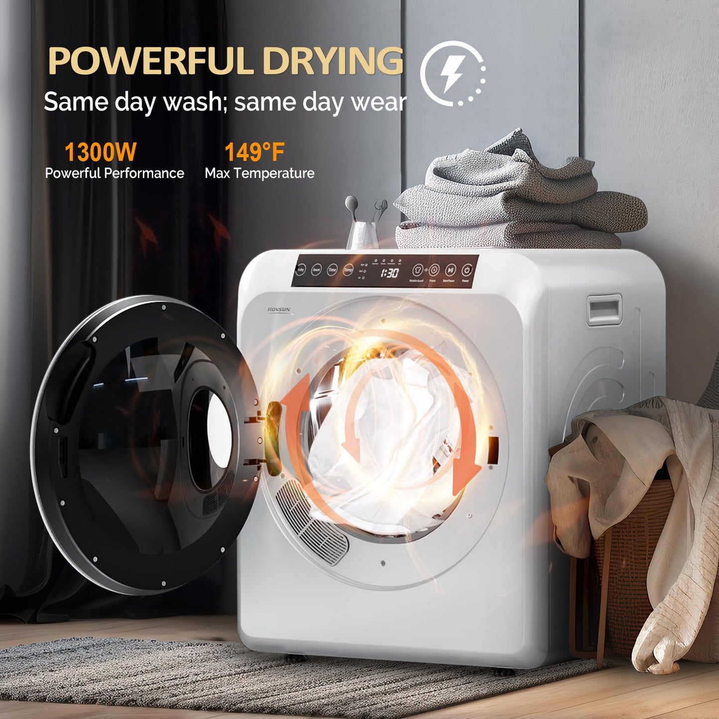 ROVSUN 25LBS Full-Automatic Washing Machine and 3.5CuFt Portable Clothes Dryer Set, Compact Laundry Washer and Dryer Combo Set with Stainless Steel Inner Tub, for Apartment, Dorms, Home