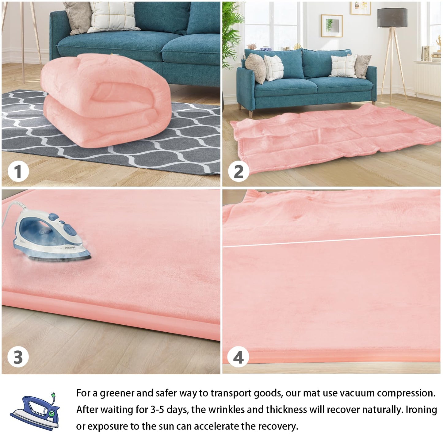 ILPEOD Baby Play Mat for Floor Nursery Rug Muscle Mat Area Rug Playroom Rug 65"x50" Playpen Mat Memory Foam 1.3" Thick Crawling Mat for Babies,Toddlers, Infants, Kids,Light Pink