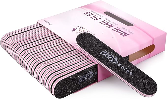 25PCS Mini Size PANA Professional Double Sided Nail Files - Black, 80/80 Grit - Emery Board Nail Buffering File Manicure Pedicure Nail Polisher Washable