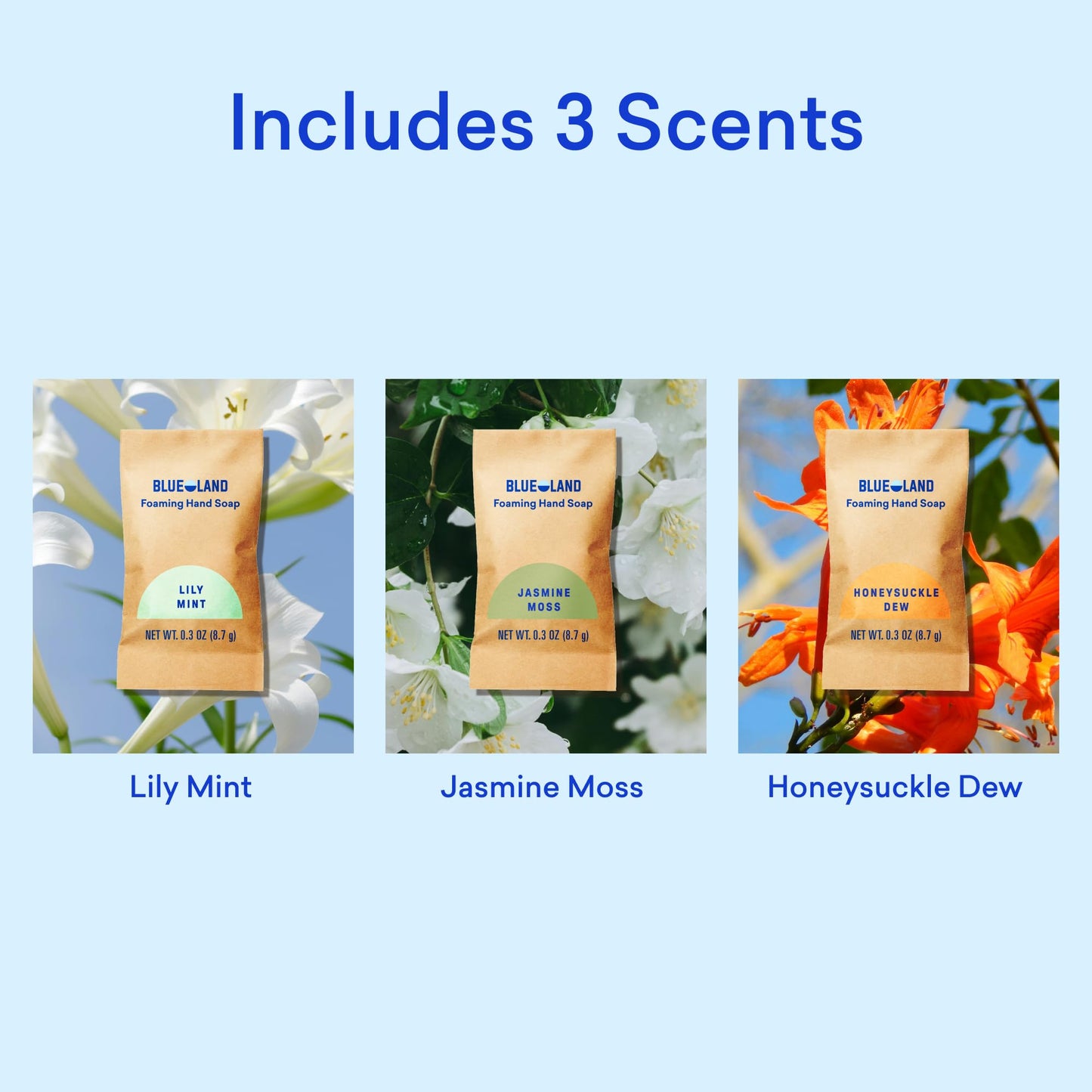 BLUELAND Foaming Hand Soap Refill Tablets, 10-Pack, Garden Blooms Variety Scents, Eco Friendly Cleaning Products, 10 x 9 Fl oz