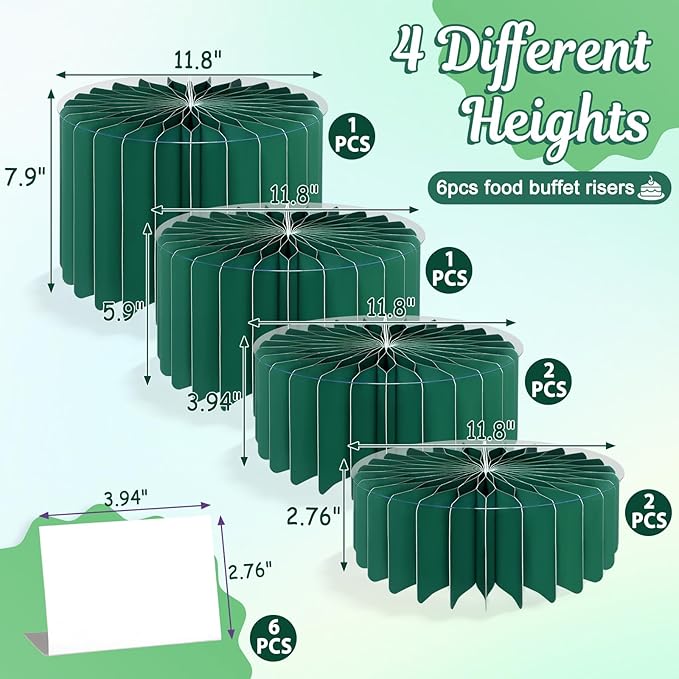 6Pcs Buffet Risers, Food Risers for Table, Foldable Cake Display Stands, Tall Cardboard Cupcakes Stand for Show Catering Desserts Jewelry Wedding Birthday Party Decoration (Green)