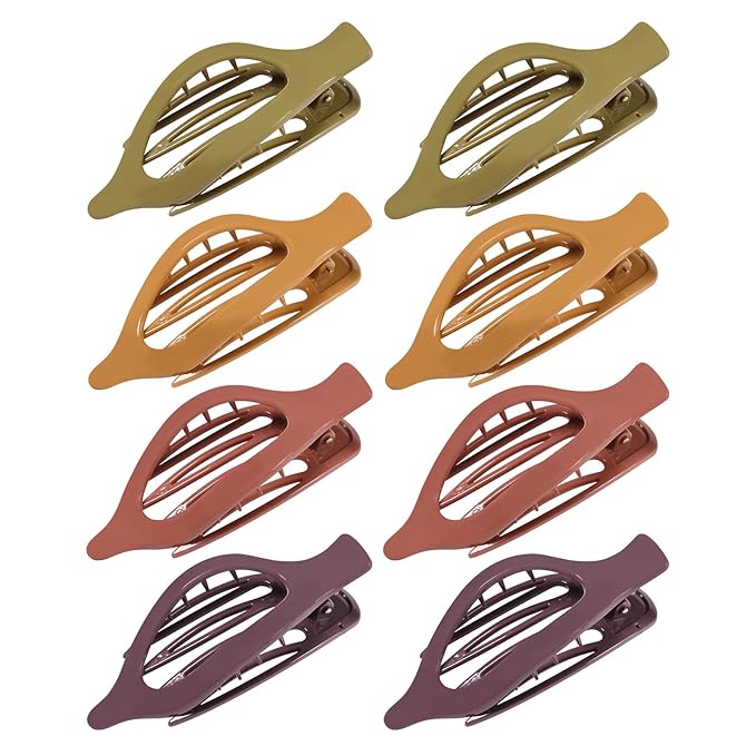 8 Pack Glossy Flat Hair Clips for Women – Large No-Slip Claw Barrettes in Mustard, Orange, Rust Red & Plum, Shiny Finish Strong Hold for Thick & Thin Hair