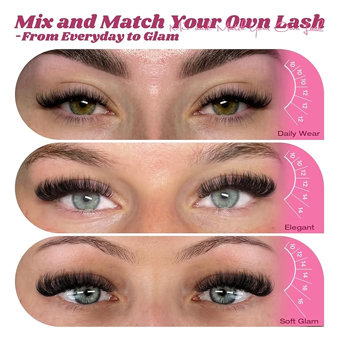 Yawamica Natural Fluffy Lash Clusters 50D Volume Eyelash Clusters 10-16mm Wispy Cluster Eyelash Extensions D Curl Individual Lashes with Thin Band DIY Lash Extension for Beginners