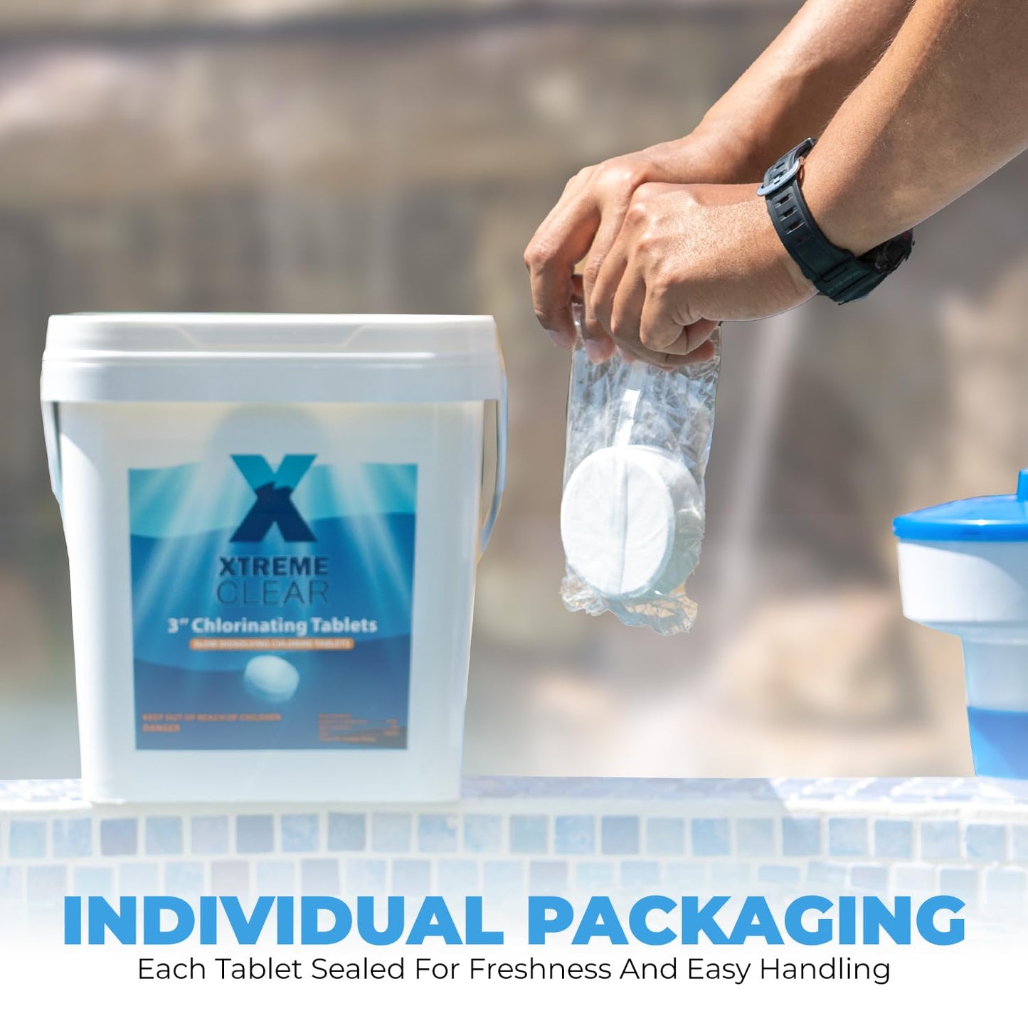 Xtremeclear 3" Chlorine Tablets Bucket, 3-inch Individually Wrapped, 25 lbs Chlorinating Tabs for Swimming Pools, Hot Tubs, Spa Slow Dissolving 25 Pound Bucket