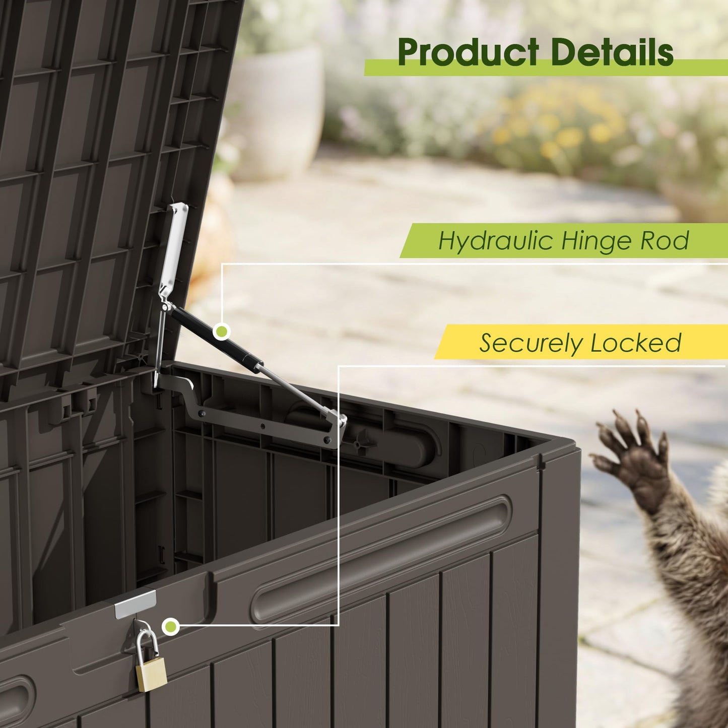 Devoko 100 Gallon Outdoor Storage Box, Waterproof Resin Deck Box for Patio Furniture, Lockable Container for Garden Cushions & Pool Supplies (Brown, 100 Gallon)