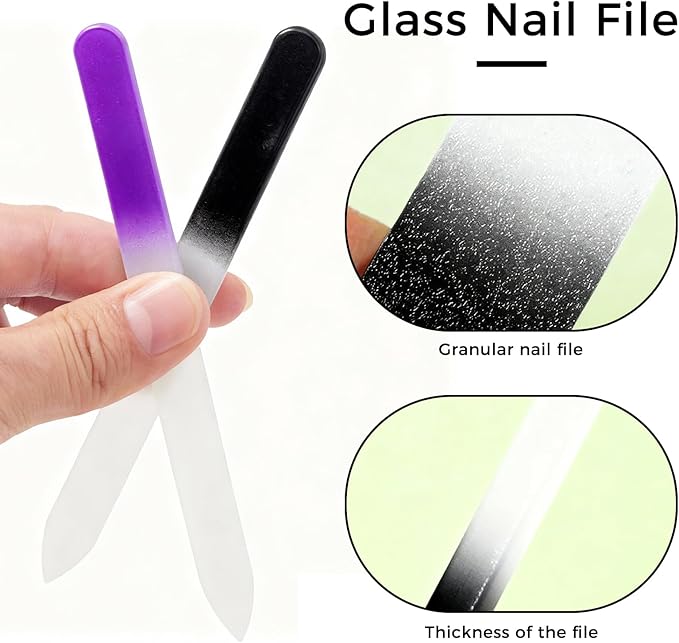 WOKOTO 4 Pcs Crystal Glass Nail Files with Case for Natural Nails, Professional Glass Emery Boards Double-Sided Glass File for Women Adults Fingernail Files Nail Buffer (Black,Purple, Red, Silver)