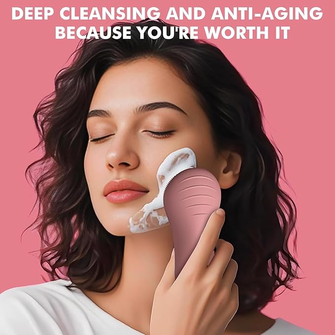 LZP Silicone Face Scrubber, Electric Facial Cleansing Brush with 6 Speeds Vibration Technology, Rechargeable & Waterproof Exfoliating Scrub Brush for Cleansing and Massaging, Men Women