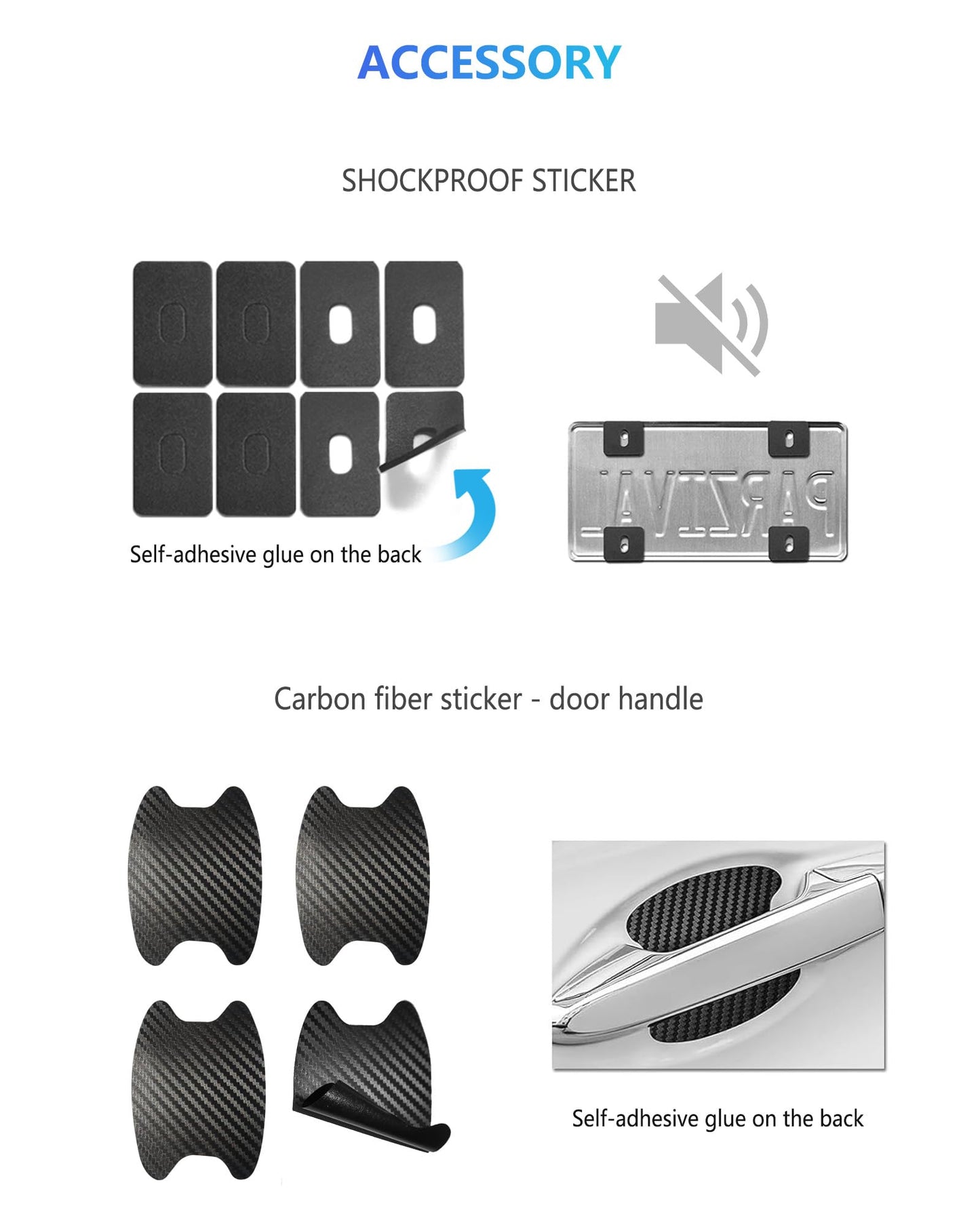 Carbon Fiber License Plate Frames- Black Carbon Pattern Aluminum Front & Rear Car Tag Holder Cover 2 Pack with Mount Hardware, Screws, Caps, Handlebar Stickers